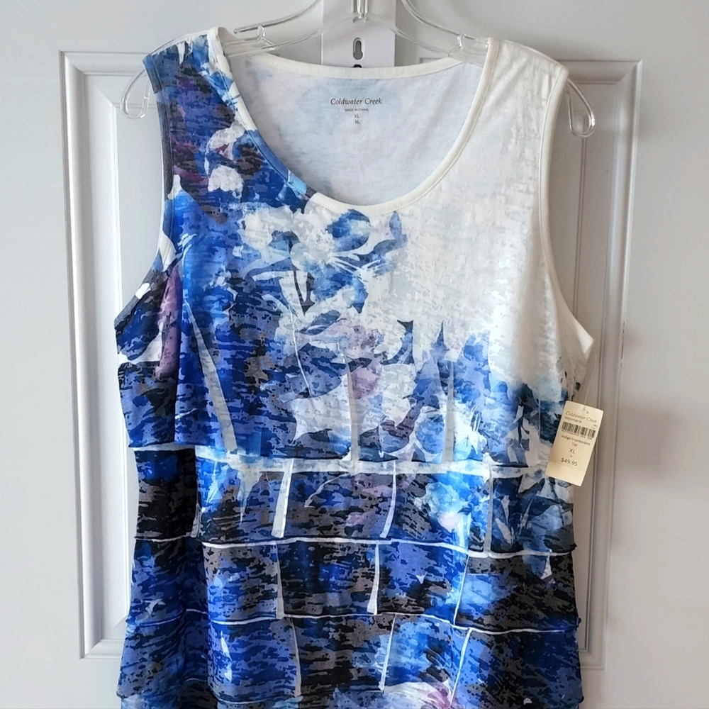 NWT Indigo Impressions Sleeveless Ruffle Front Top by Coldwater Creek